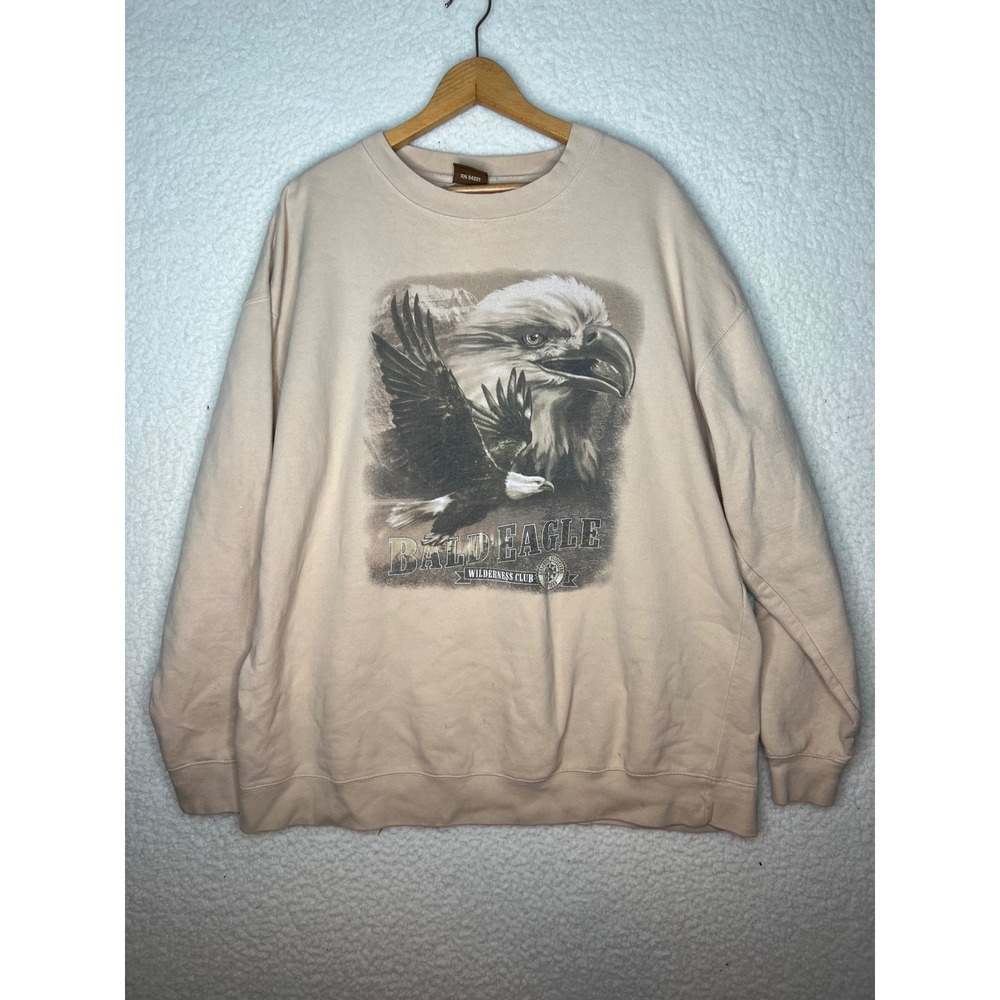 American Outdoors Wilderness Club Bald Eagle Graphic Sweatshirt Tan Mens XL